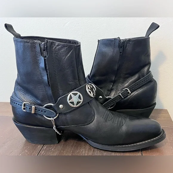 Laredo Black Leather Harness Chain Boots Mens size 11 D - Picture 5 of 12
